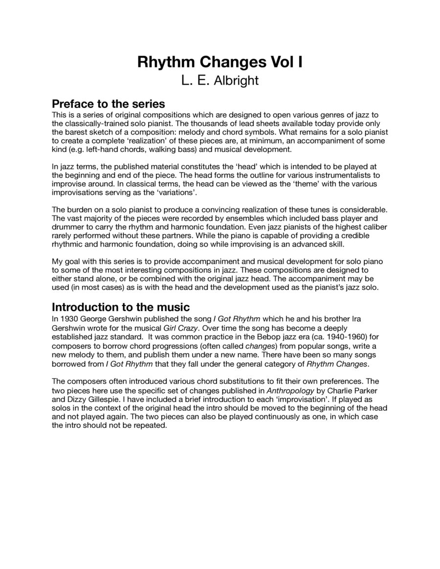 Piano Solos for Jazz Standards: Rhythm Changes Piano Solo scores gallery preview page 1