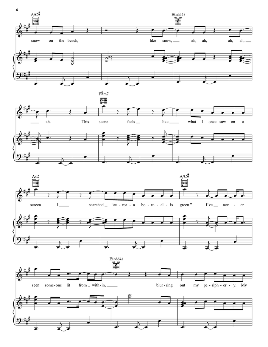 Snow On The Beach (feat. Lana Del Rey) Piano, Vocal, Guitar scores gallery preview page 4