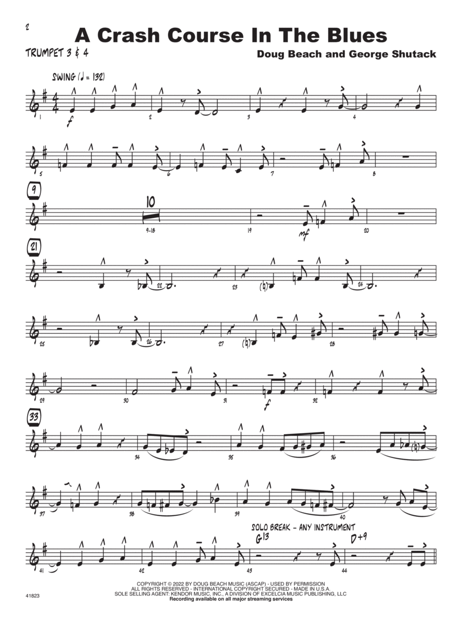 A Crash Course in the Blues - Bb Trumpet 3,4 Jazz Ensemble scores gallery preview page 1