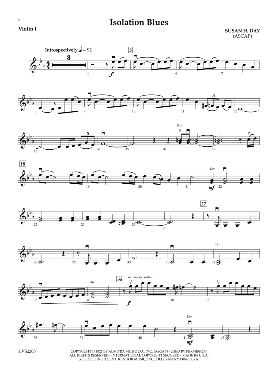 Isolation Blues - Violin 1 Orchestra scores gallery preview page 1