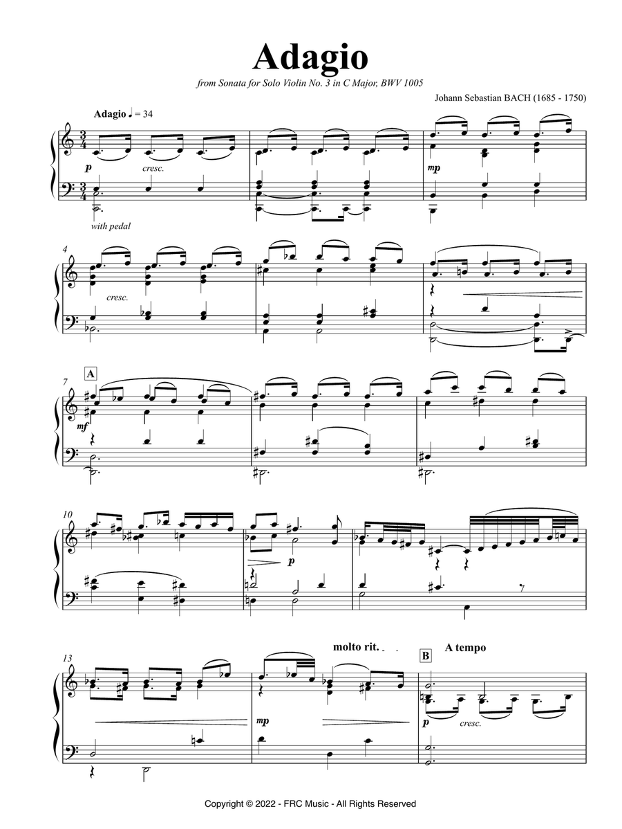 Adagio from Sonata for Solo Violin No. 3 in C Major, BWV 1005 - Víkingur Ólafsson Version Violin Solo scores gallery preview page 3