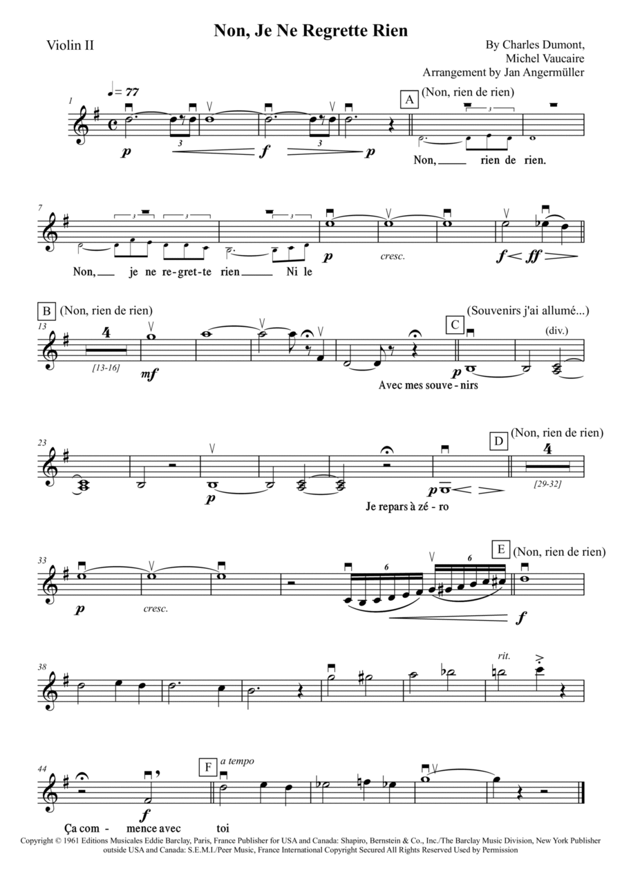 Non, Je Ne Regrette Rien Non, Je Ne Regrette Rien Full Orchestra scores gallery preview page 1