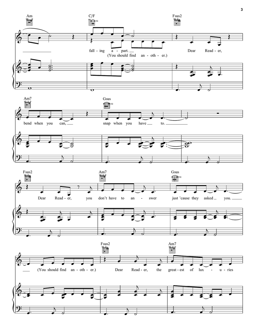 Dear Reader Dear Reader Piano, Vocal, Guitar scores gallery preview page 3