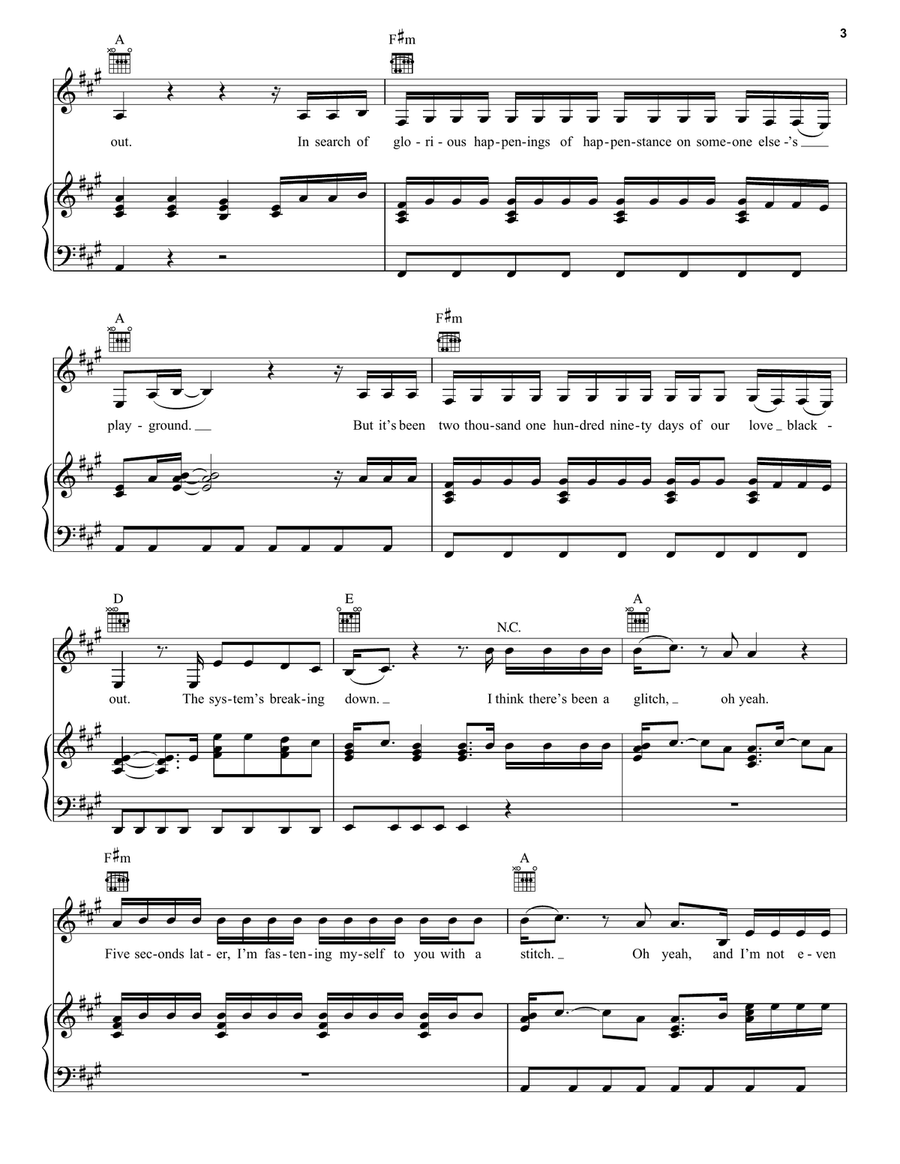Glitch Glitch Piano, Vocal, Guitar scores gallery preview page 3