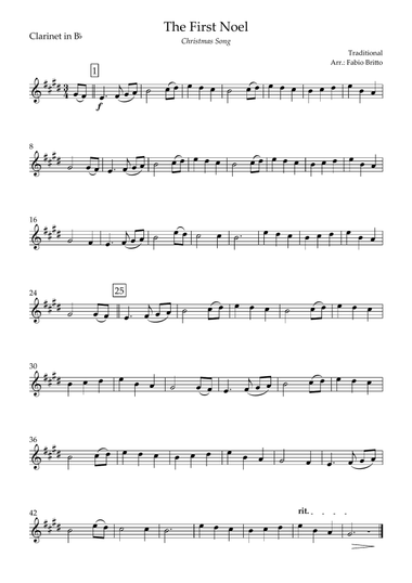 The First Noel (Christmas Song) for Clarinet in Bb Solo
