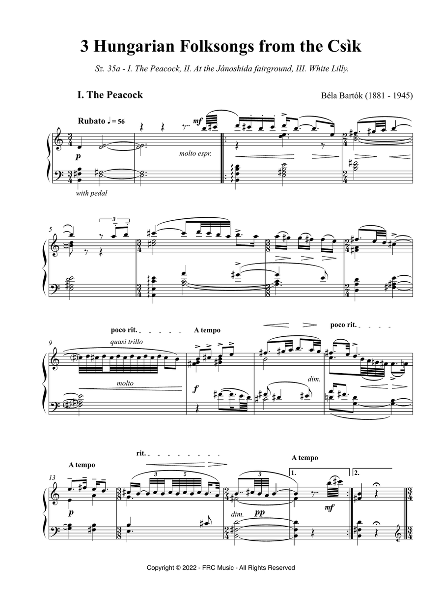 Bartók: 3 Hungarian Folksongs from the Csìk, Sz. 35a - as played by Víkingur Ólafsson Piano Method scores gallery preview page 3