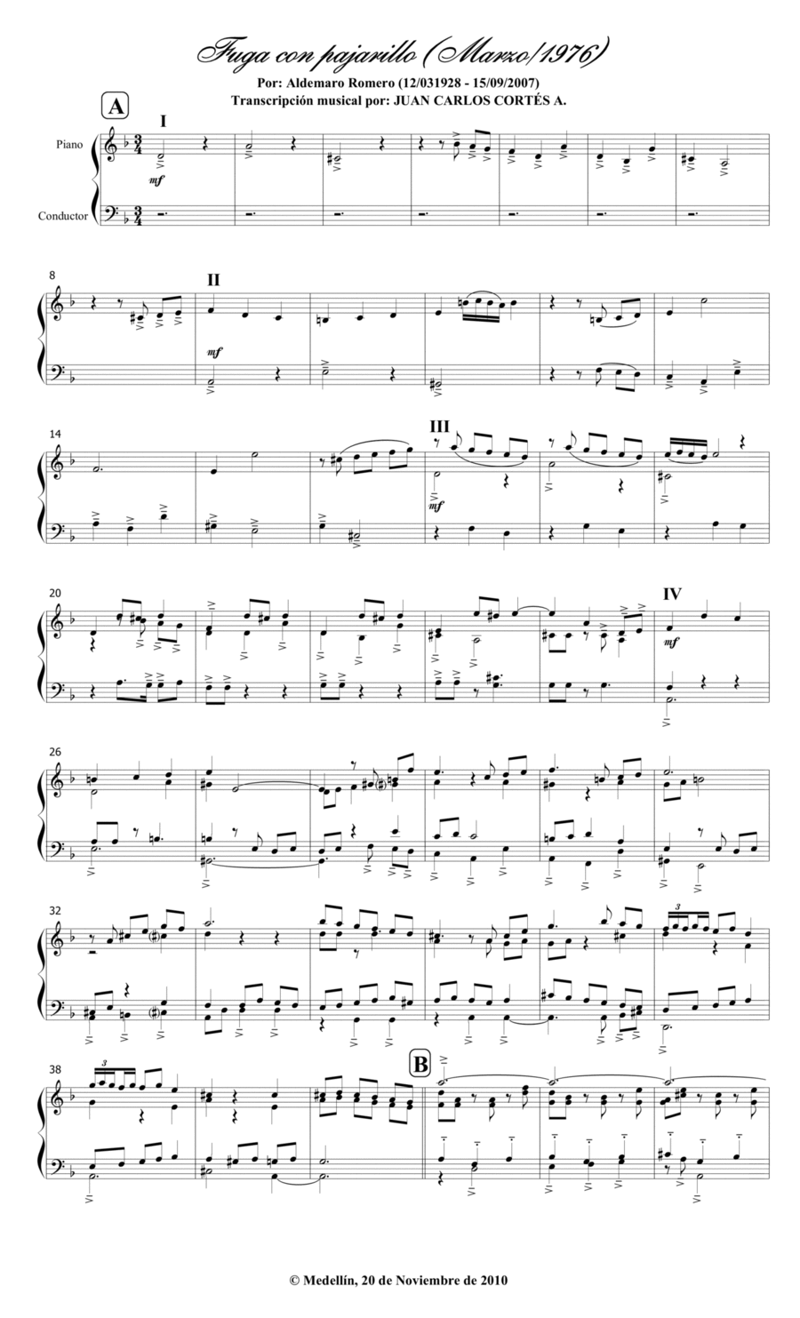 Fuga con pajarillo. Para Piano Solo por: Aldemaro Romero Piano Method scores gallery preview page 1