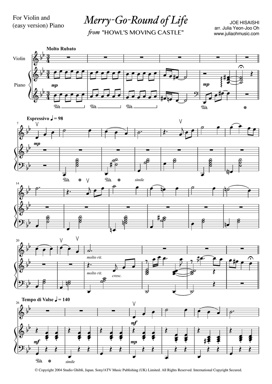Merry-go-round Of Life Merry-go-round Of Life Violin Solo scores gallery preview page 2