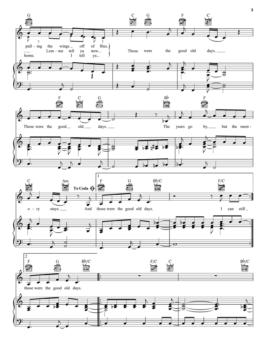 Good Old Days Good Old Days Piano, Vocal, Guitar scores gallery preview page 3