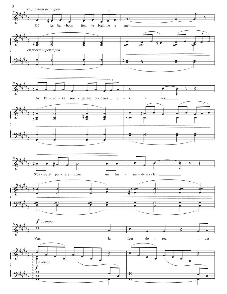 CHAUSSON: Le colibri, Op. 2 no. 7 (transposed to B major) Piano, Vocal scores gallery preview page 3