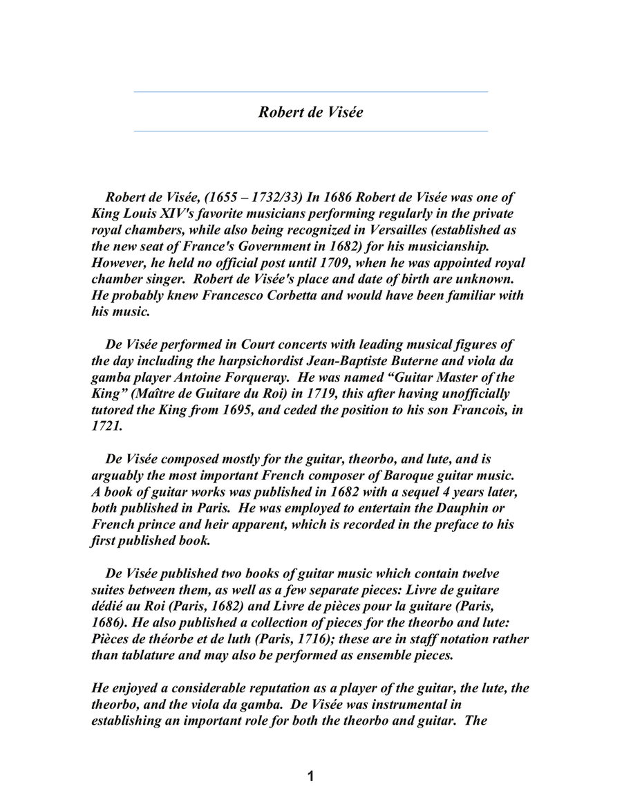 Robert de Visée Baroque Lute Suites Volume One for Low G Ukulele Lute scores gallery preview page 3