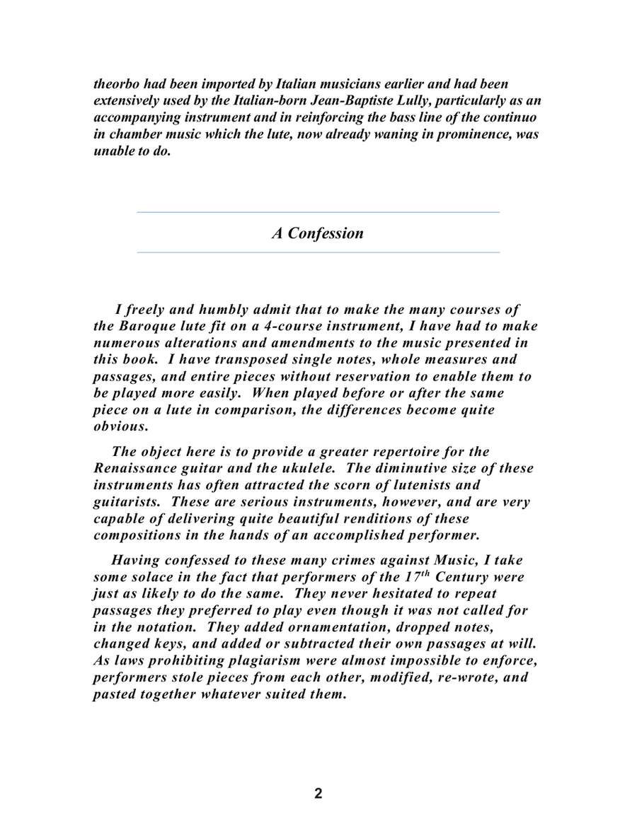 Robert de Visée Baroque Lute Suites Volume One for Low G Ukulele Lute scores gallery preview page 4
