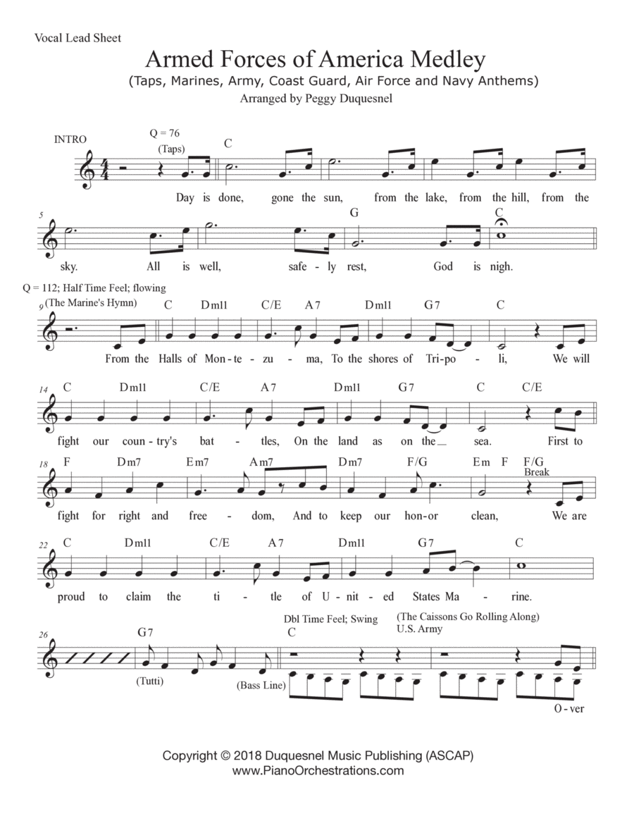 Armed Forces of America Medley (Vocal Lead Sheet - Key of C) Voice scores gallery preview page 1