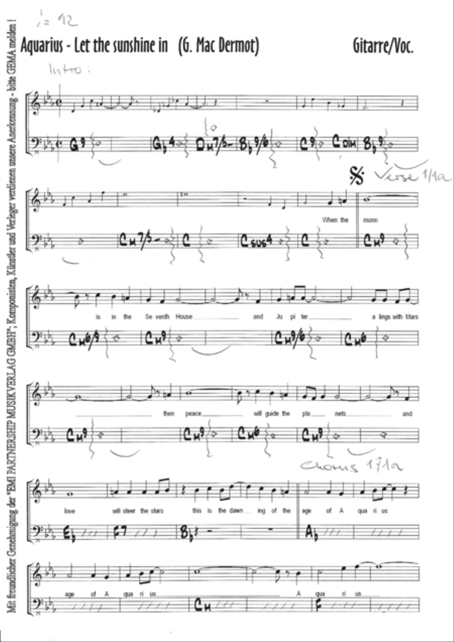 Aquarius Piano, Vocal, Guitar scores gallery preview page 3