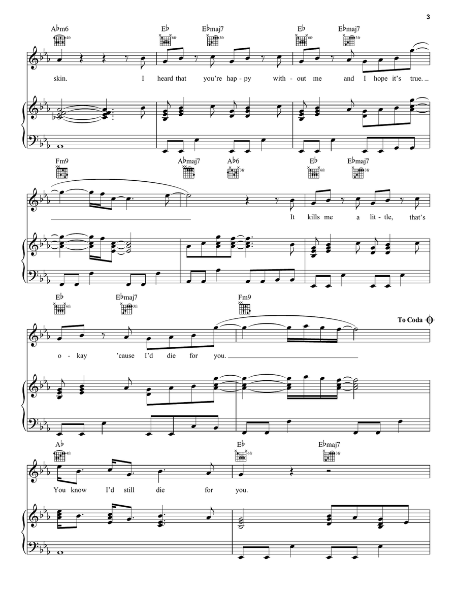 Die For You Die For You Piano, Vocal, Guitar scores gallery preview page 3