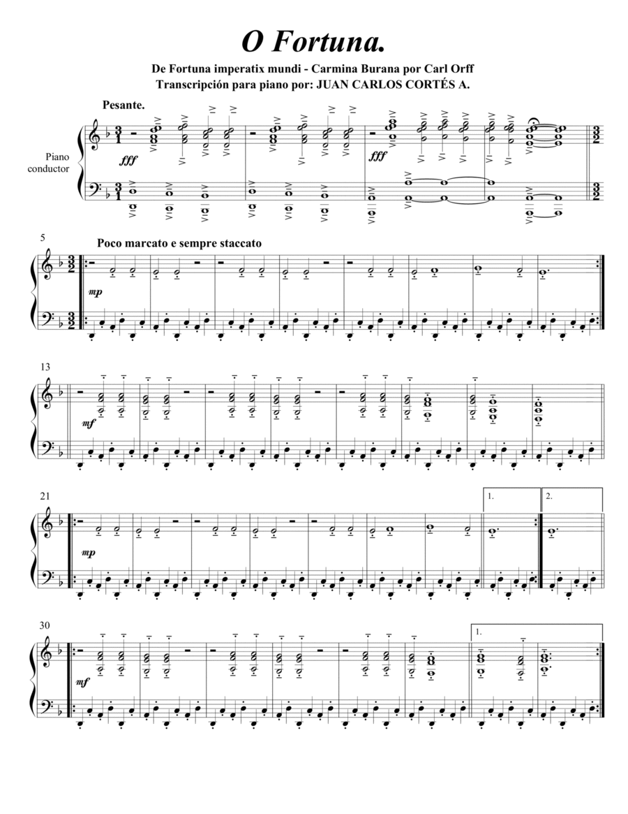 O Fortuna de Carmina Burana por Carl Orff Piano Method scores gallery preview page 1
