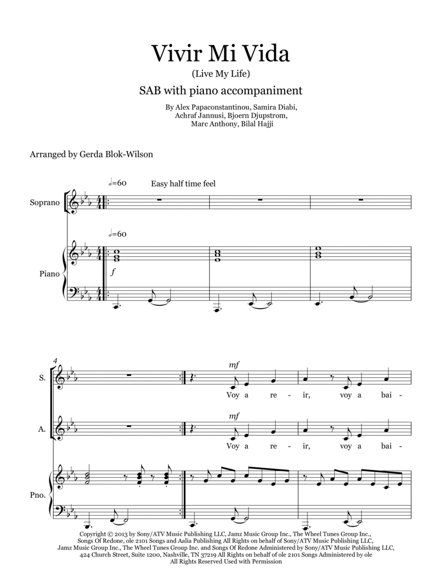 Vivir Mi Vida 3-Part scores gallery preview page 1