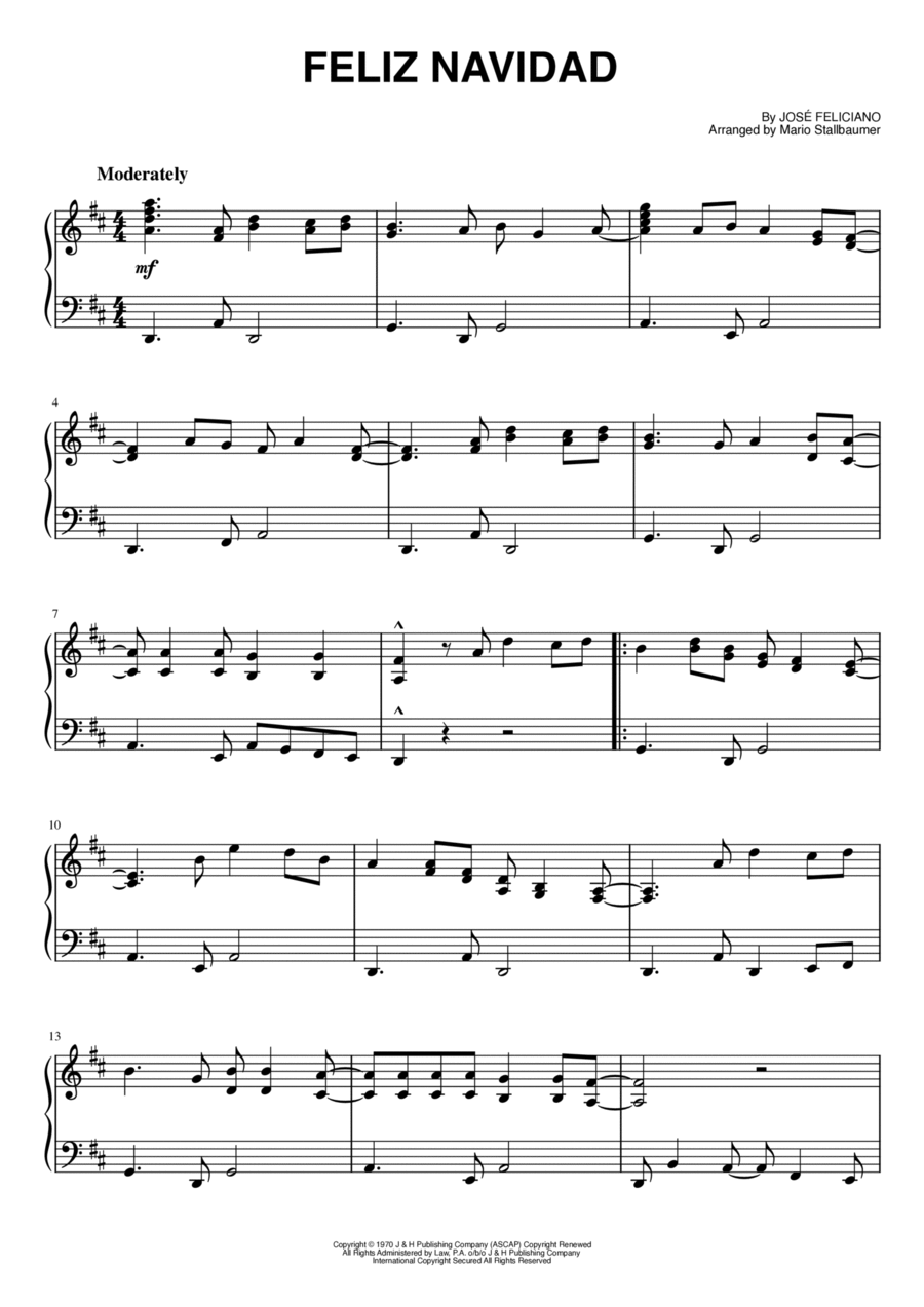 Feliz Navidad Piano Solo scores gallery preview page 1