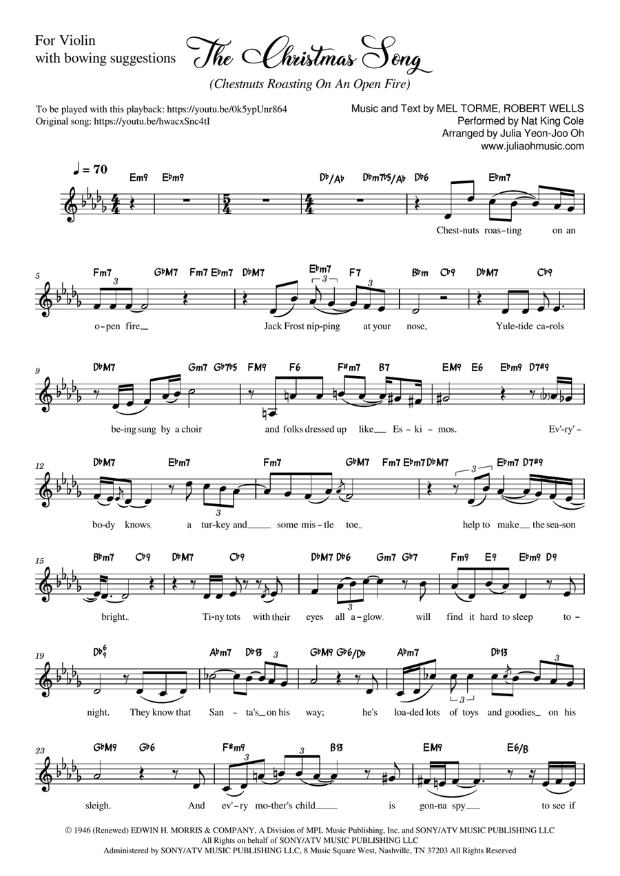 The Christmas Song (chestnuts Roasting On An Open Fire) Violin Solo scores gallery preview page 2