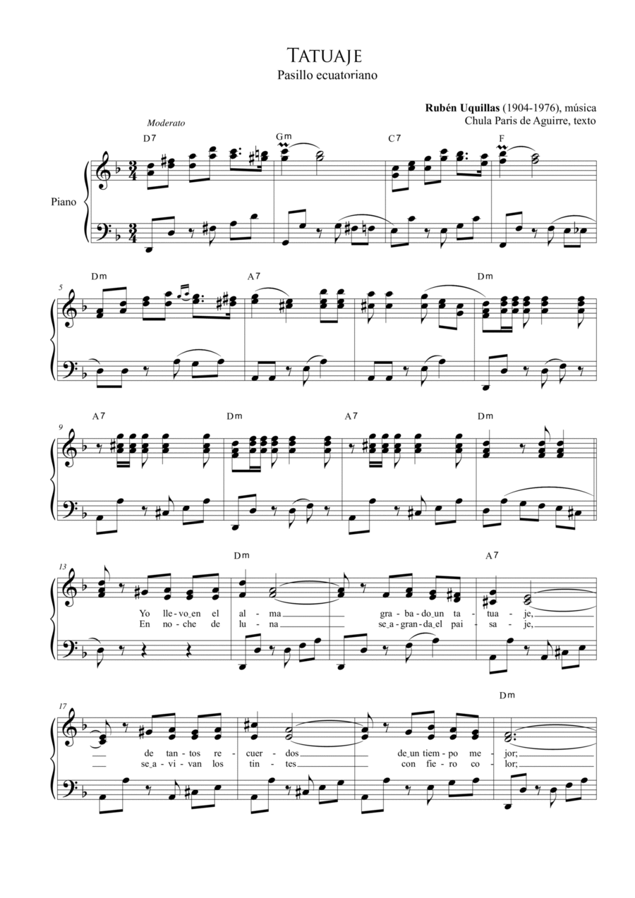Tatuaje Piano Solo scores gallery preview page 1