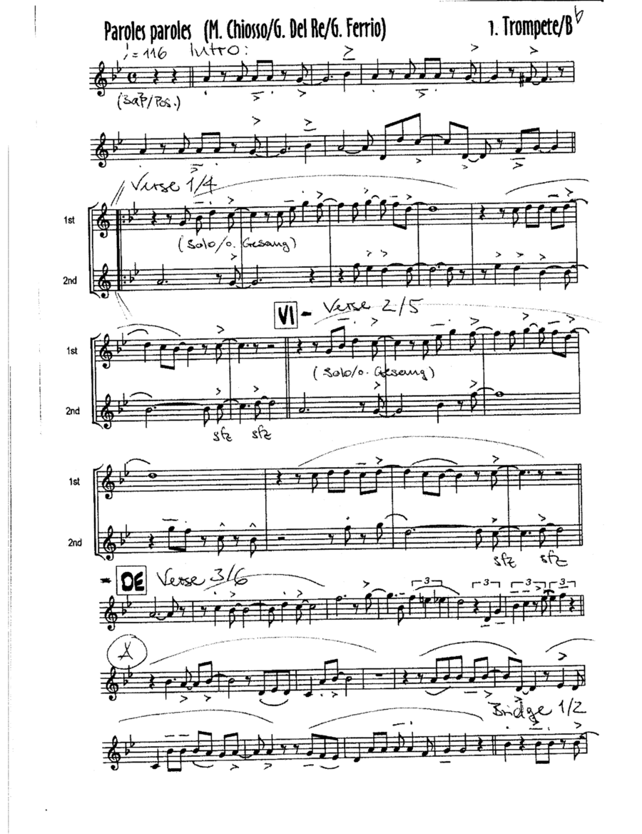 Paroles Paroles Jazz Ensemble scores gallery preview page 1