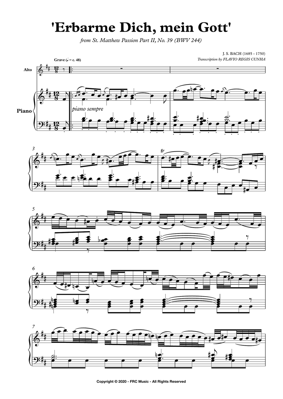 Bach: Erbarme dich mein Gott - Matthäuspassion - (for Alto Solo and Piano) Piano, Vocal scores gallery preview page 3
