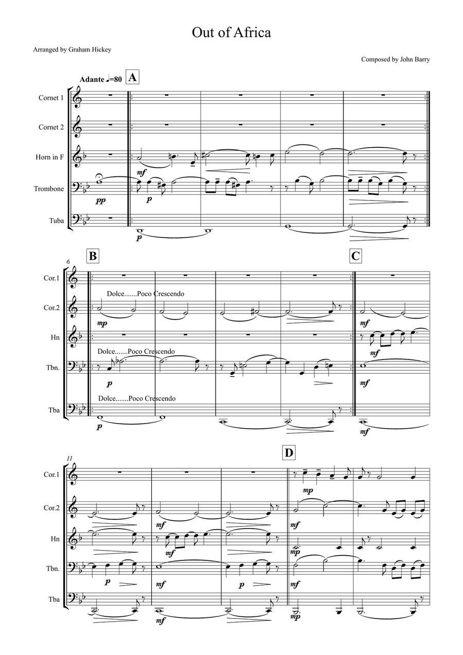 Out of Africa Brass Ensemble scores gallery preview page 2