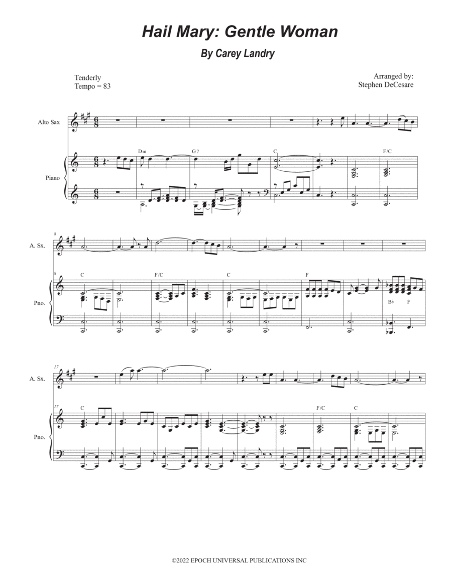 Hail Mary: Gentle Woman Alto Saxophone scores gallery preview page 1