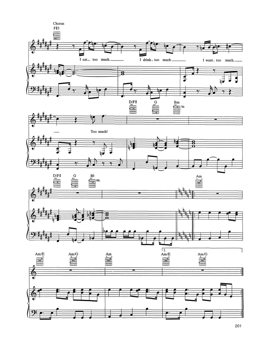 Too Much Too Much Piano, Vocal, Guitar scores gallery preview page 5