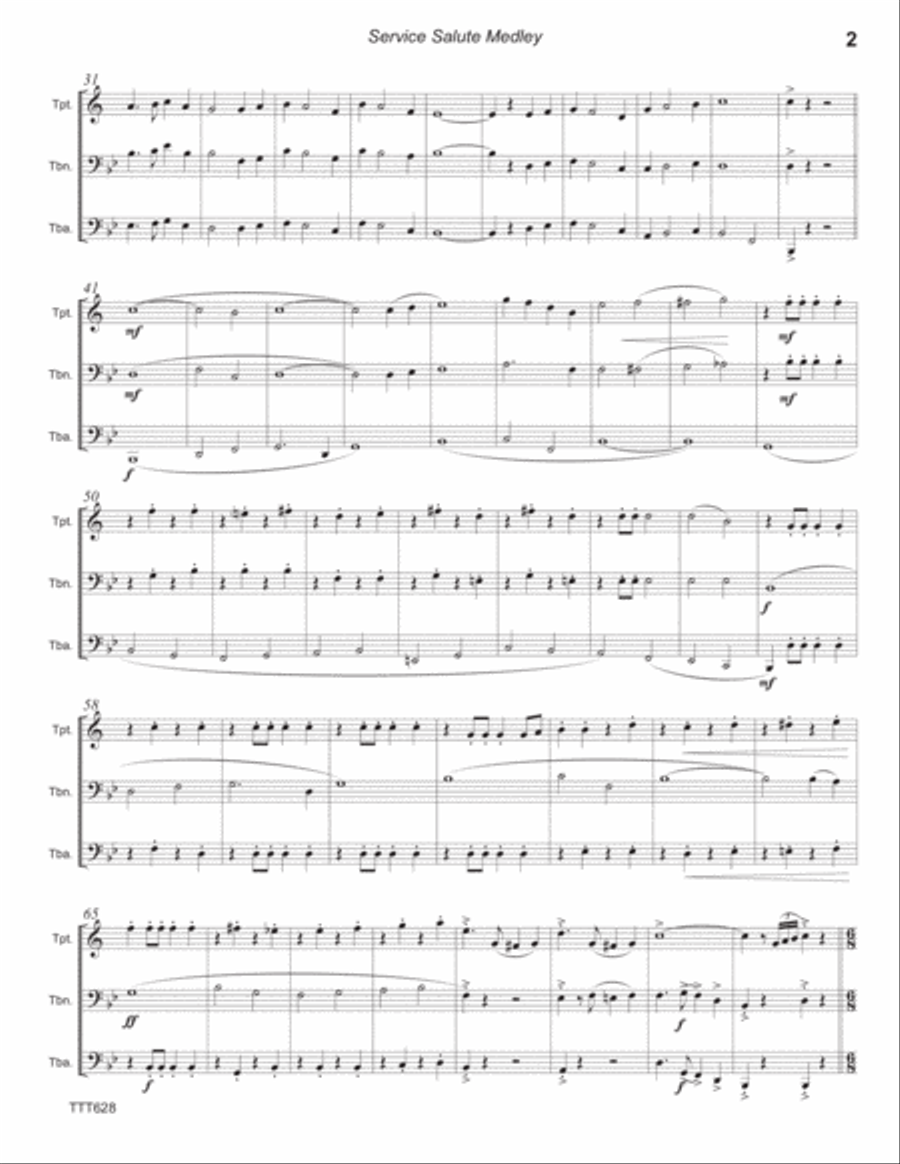 SERVICE SALUTE (themes from the Army, Navy, Air Force & Marines) - Trumpet, Trombone & Tuba Trombone scores gallery preview page 2