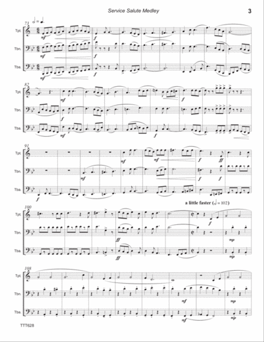 SERVICE SALUTE (themes from the Army, Navy, Air Force & Marines) - Trumpet, Trombone & Tuba Trombone scores gallery preview page 3