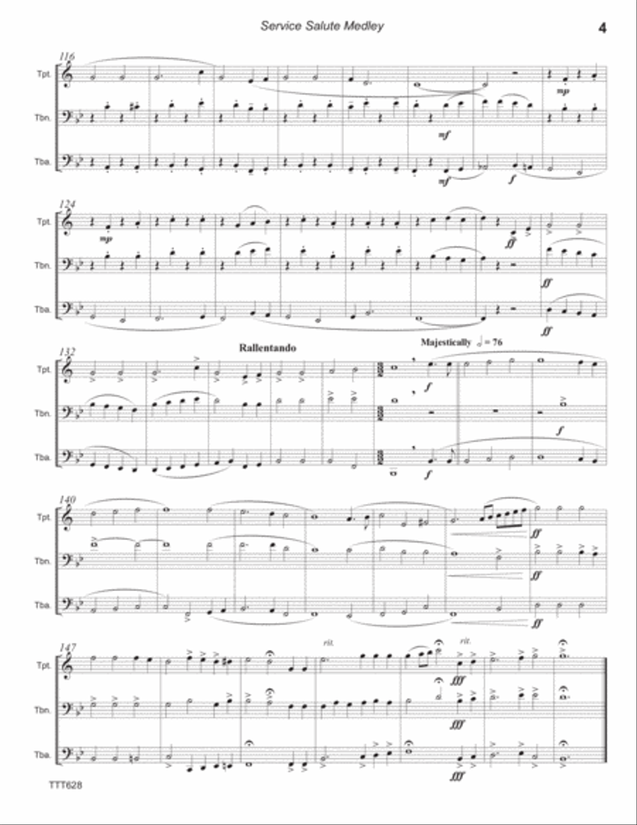 SERVICE SALUTE (themes from the Army, Navy, Air Force & Marines) - Trumpet, Trombone & Tuba Trombone scores gallery preview page 4
