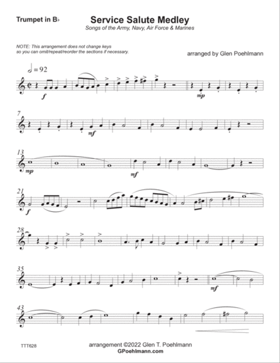SERVICE SALUTE (themes from the Army, Navy, Air Force & Marines) - Trumpet, Trombone & Tuba Trombone scores gallery preview page 5