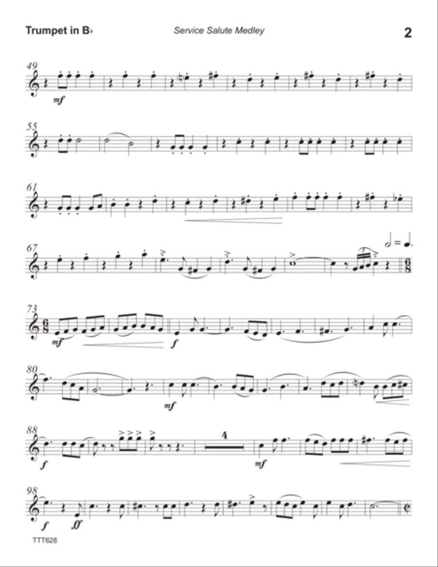 SERVICE SALUTE (themes from the Army, Navy, Air Force & Marines) - Trumpet, Trombone & Tuba Trombone scores gallery preview page 6