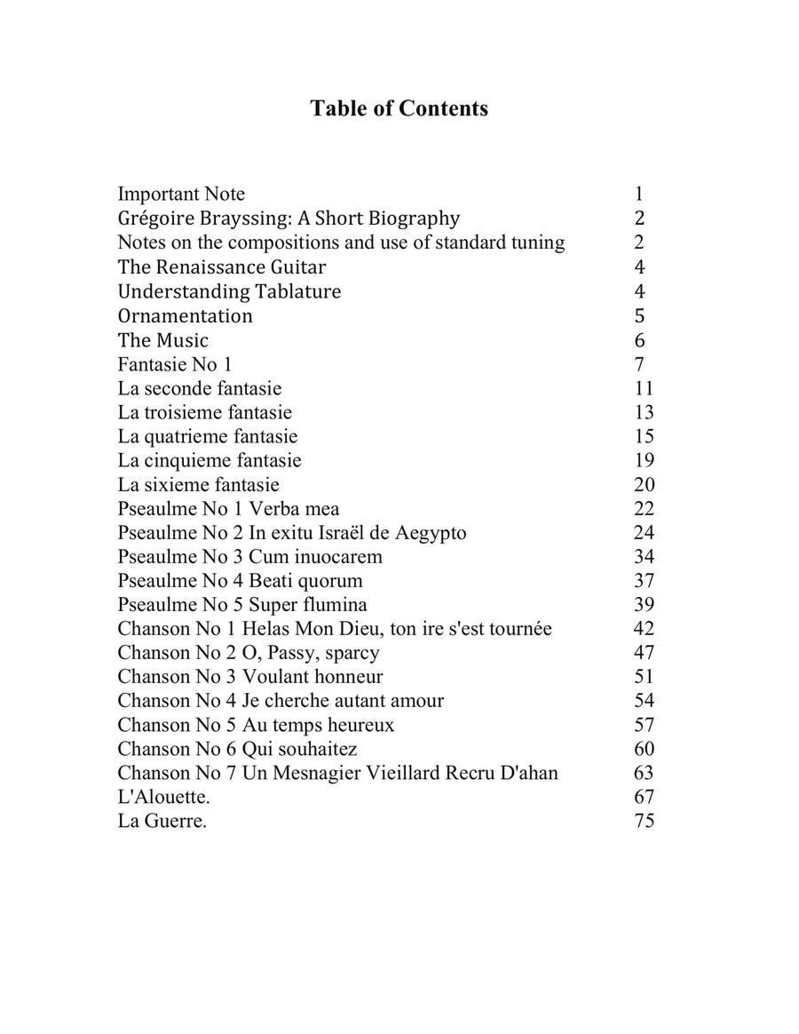Adrian Le Roy Fourth Book of Tablature for Guitar The Music Of Grégoire Brayssing For Low G Ukulel Acoustic Guitar scores gallery preview page 2