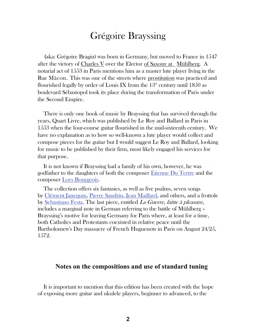 Adrian Le Roy Fourth Book of Tablature for Guitar The Music Of Grégoire Brayssing For Low G Ukulel Acoustic Guitar scores gallery preview page 4
