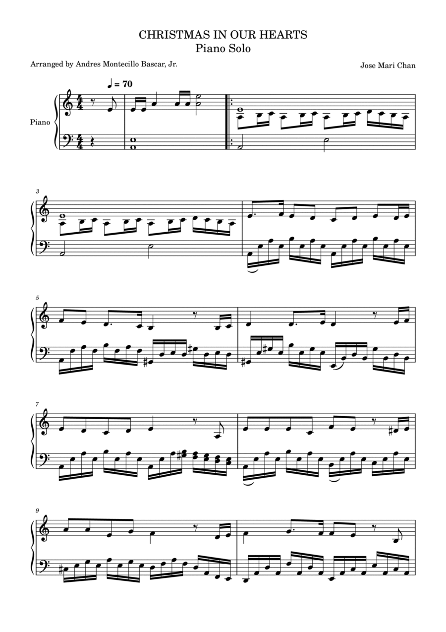 Christmas in our Hearts in Am Piano Solo scores gallery preview page 1