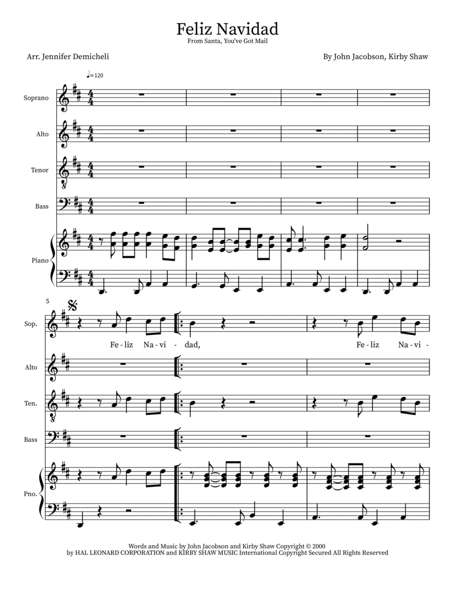 Feliz Navidad 4-Part scores gallery preview page 1