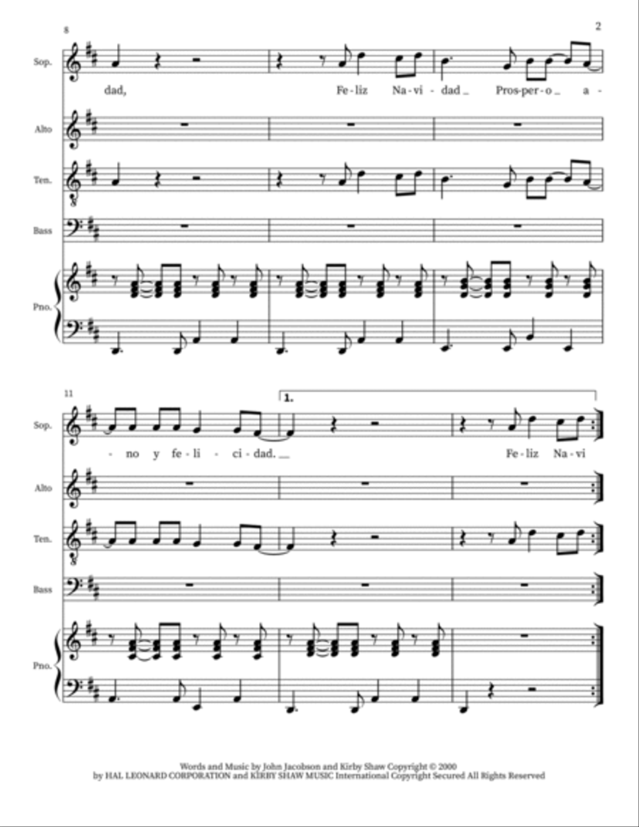 Feliz Navidad 4-Part scores gallery preview page 2