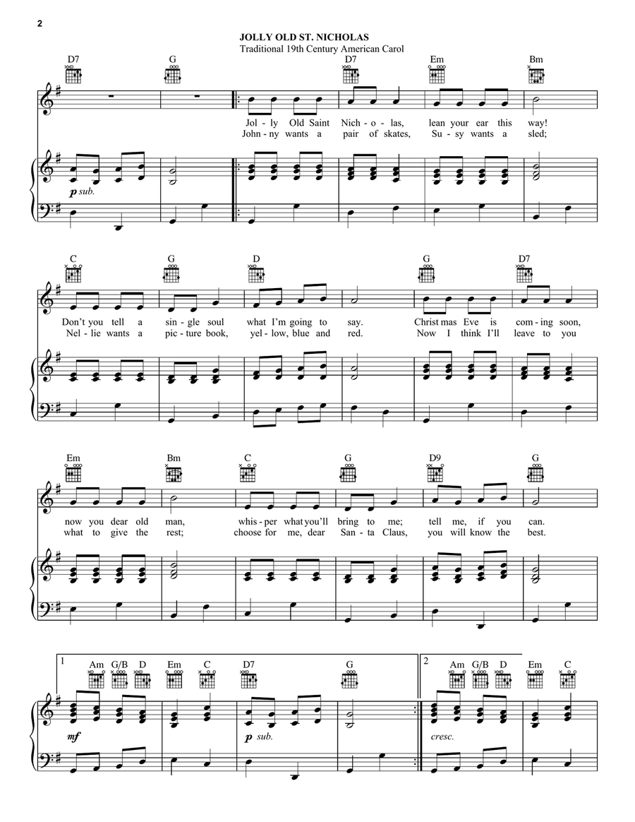 Good King Wenceslas/Jolly Old Saint Nicholas Piano, Vocal, Guitar scores gallery preview page 2