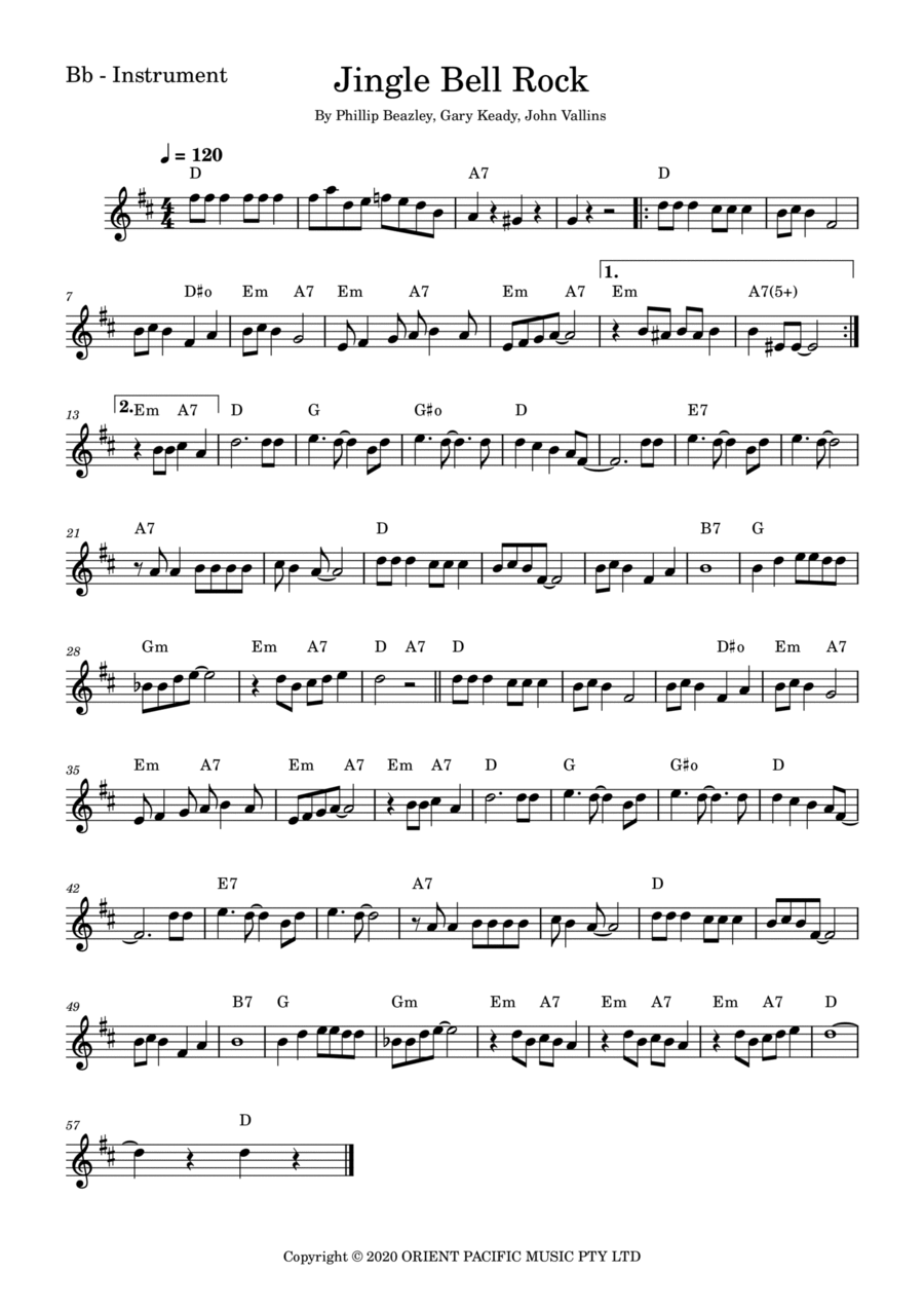 Jingle Bell Rock B-Flat Trumpet scores gallery preview page 1