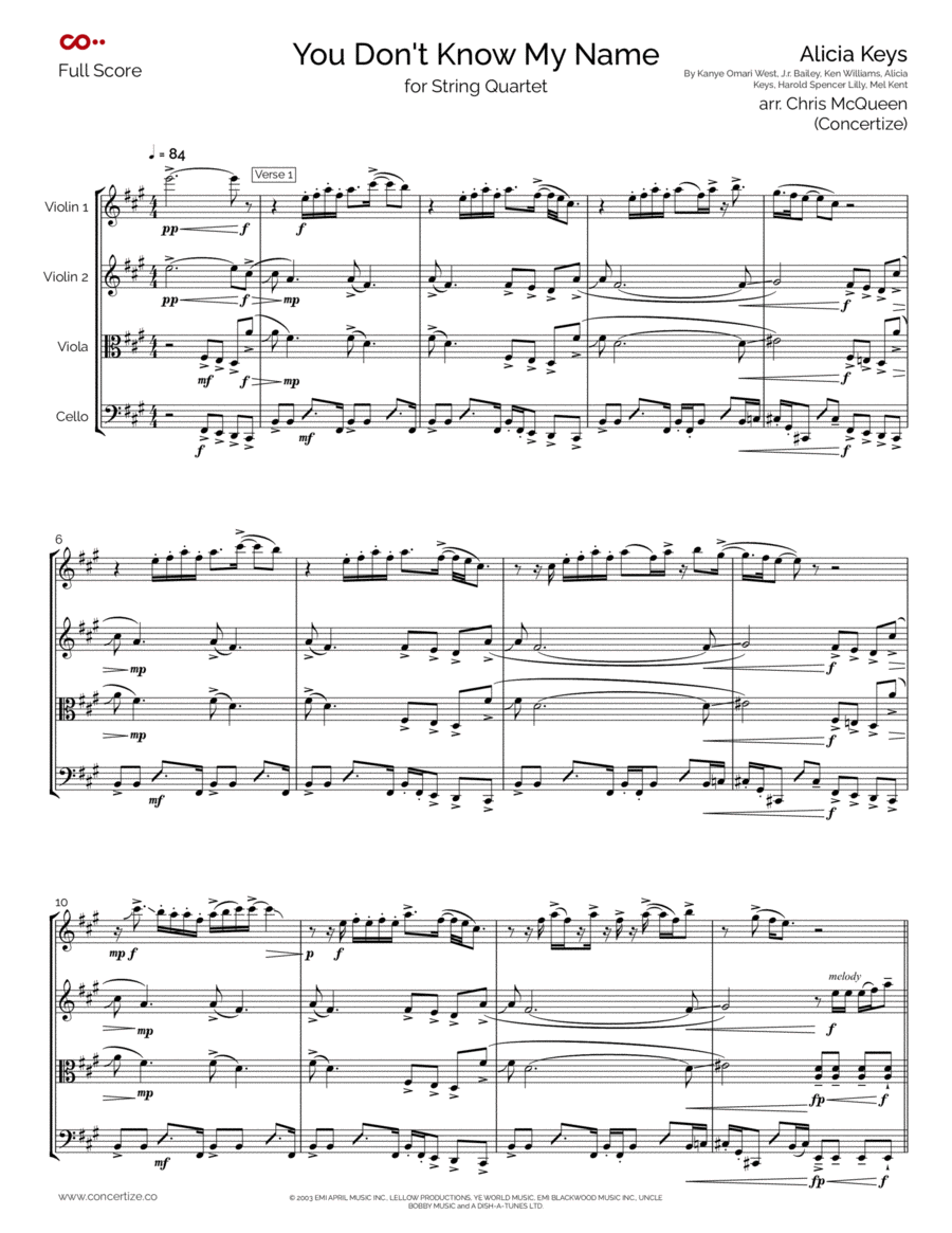 You Don't Know My Name Cello scores gallery preview page 1