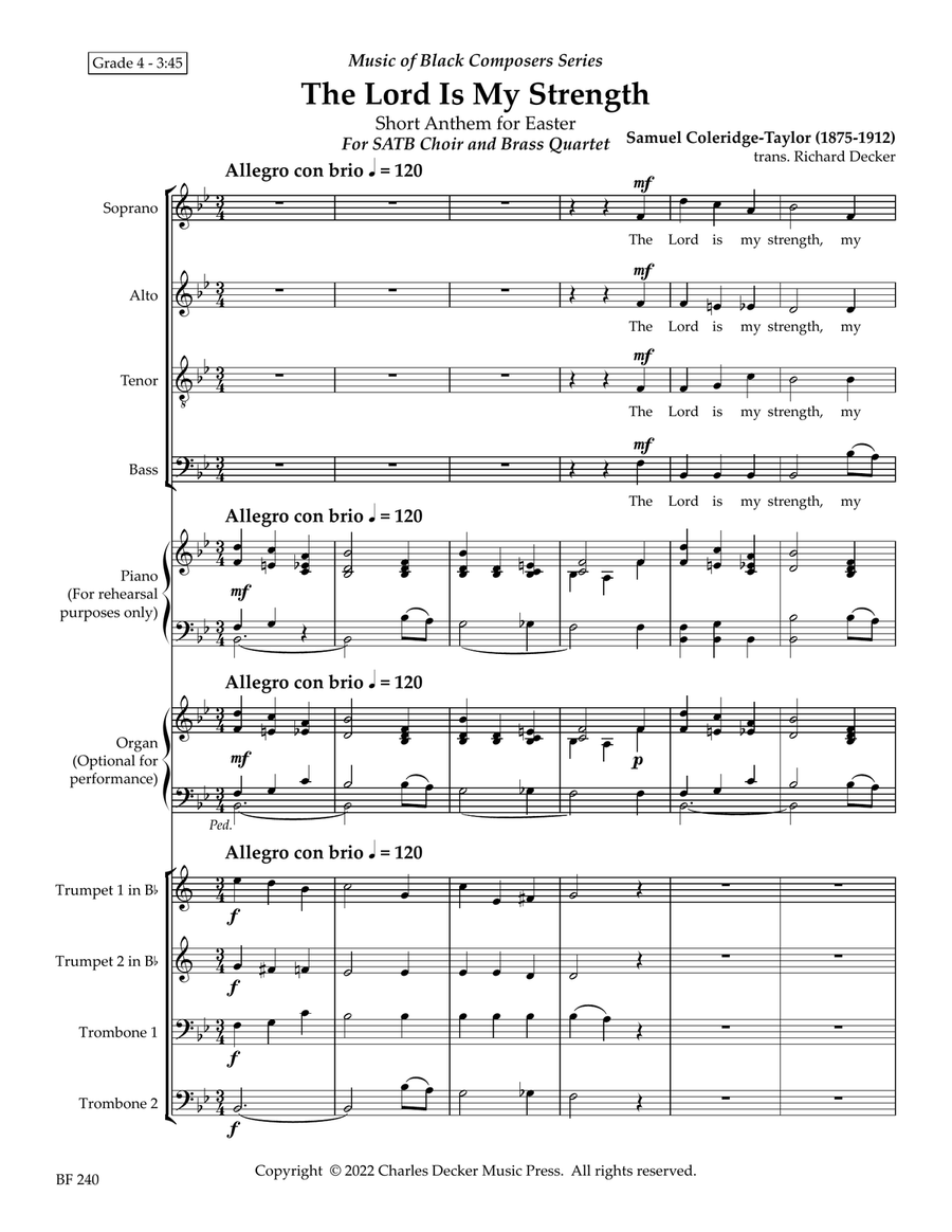 Anthem: The Lord is My Strength for Mixed Chorus and Brass Quartet Choir scores gallery preview page 2