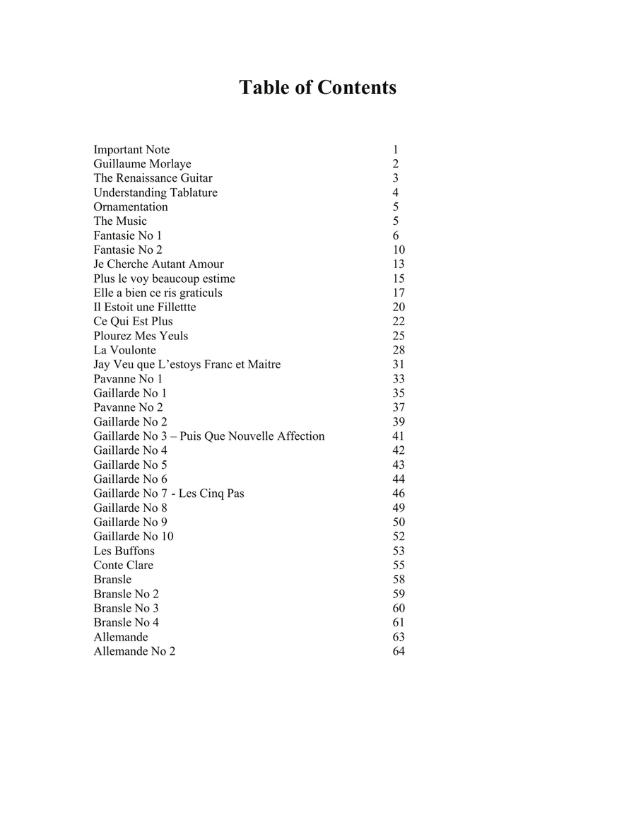 Guillaume Morlaye: First Book of Tablature For Low G Ukulele Ukulele scores gallery preview page 2