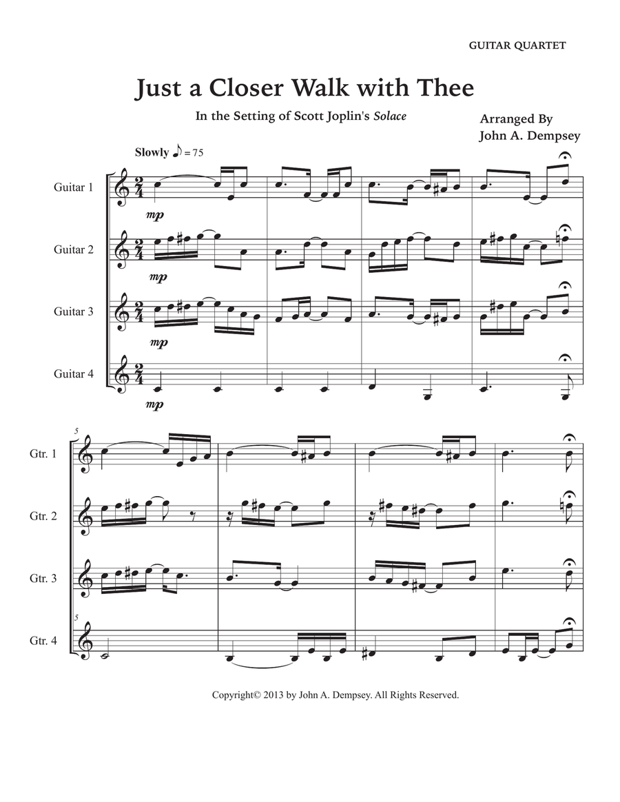 Just a Closer Walk With Thee / Solace (Guitar Quartet) Guitar Ensemble scores gallery preview page 5
