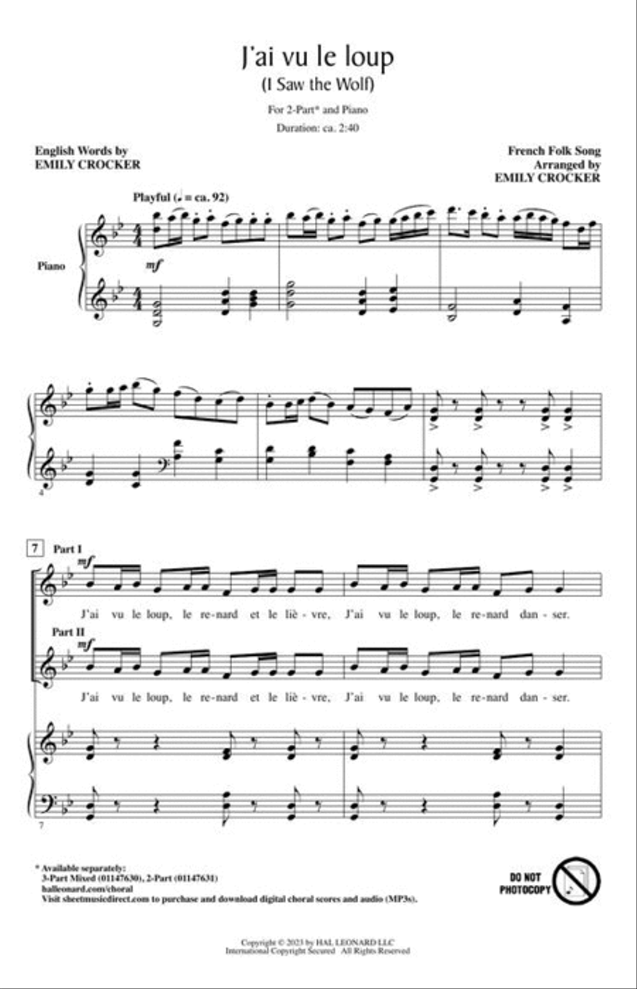 J'ai vu le loup (I Saw the Wolf) 2-Part scores gallery preview page 4