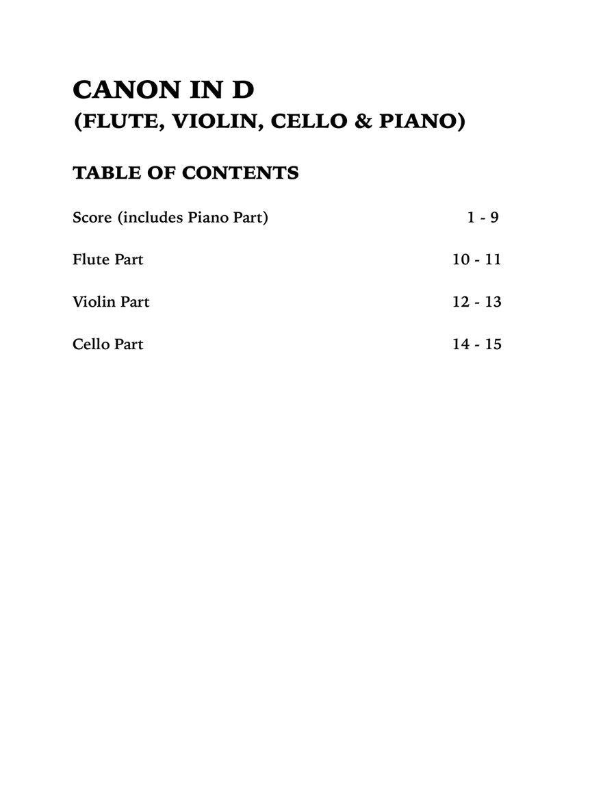 Canon in D (Quartet for Flute, Violin, Cello and Piano) Small Ensemble scores gallery preview page 4