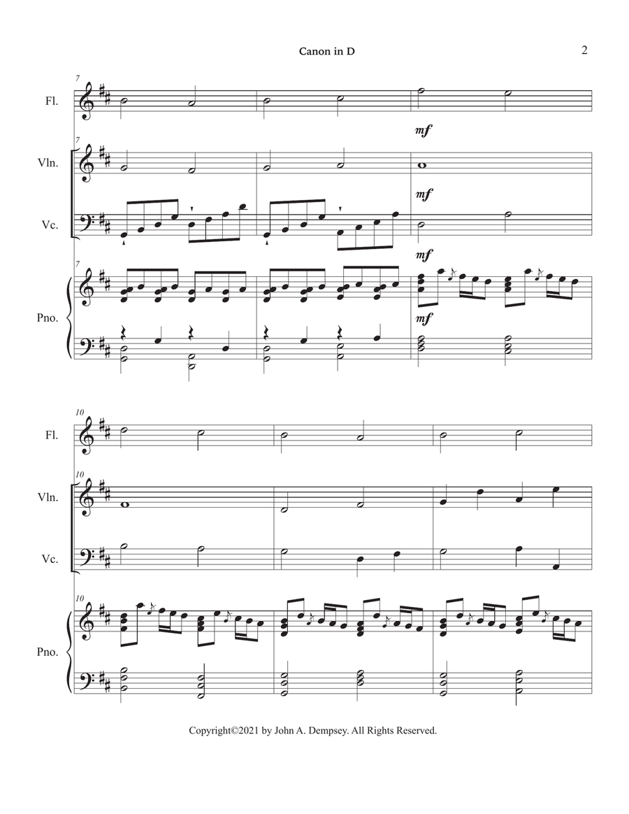 Canon in D (Quartet for Flute, Violin, Cello and Piano) Small Ensemble scores gallery preview page 6