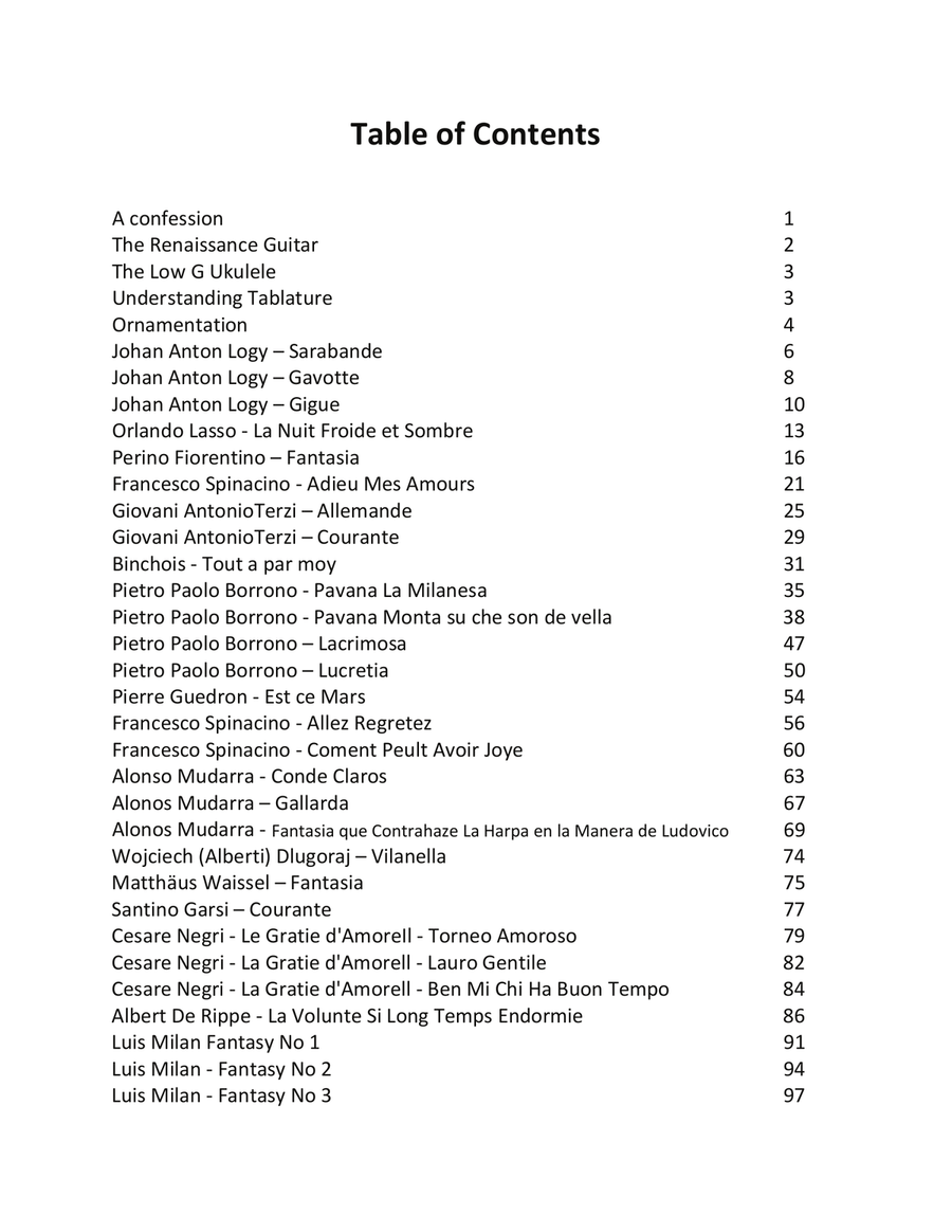 The Renaissance Lute: Compositions For Low G Ukulele and Other Four Course Instruments Lute scores gallery preview page 2