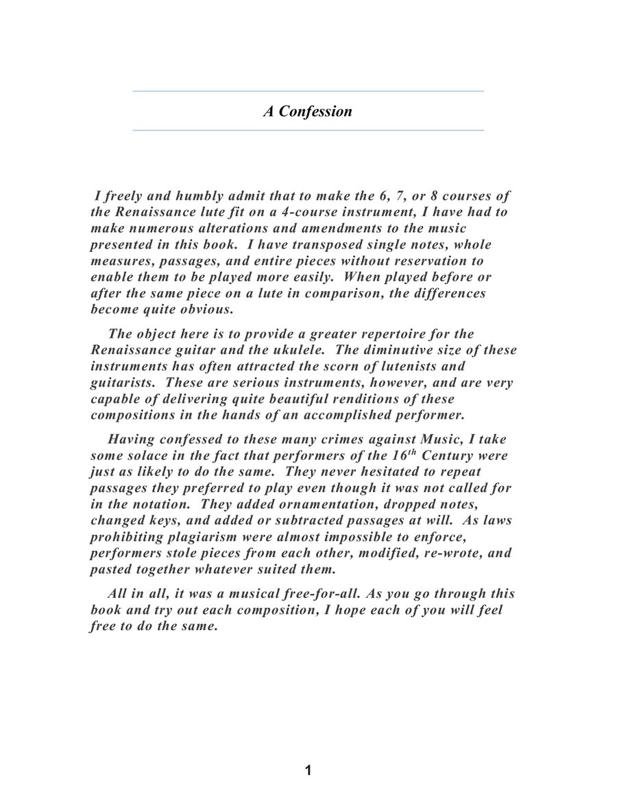 The Renaissance Lute: Compositions For Low G Ukulele and Other Four Course Instruments Lute scores gallery preview page 4